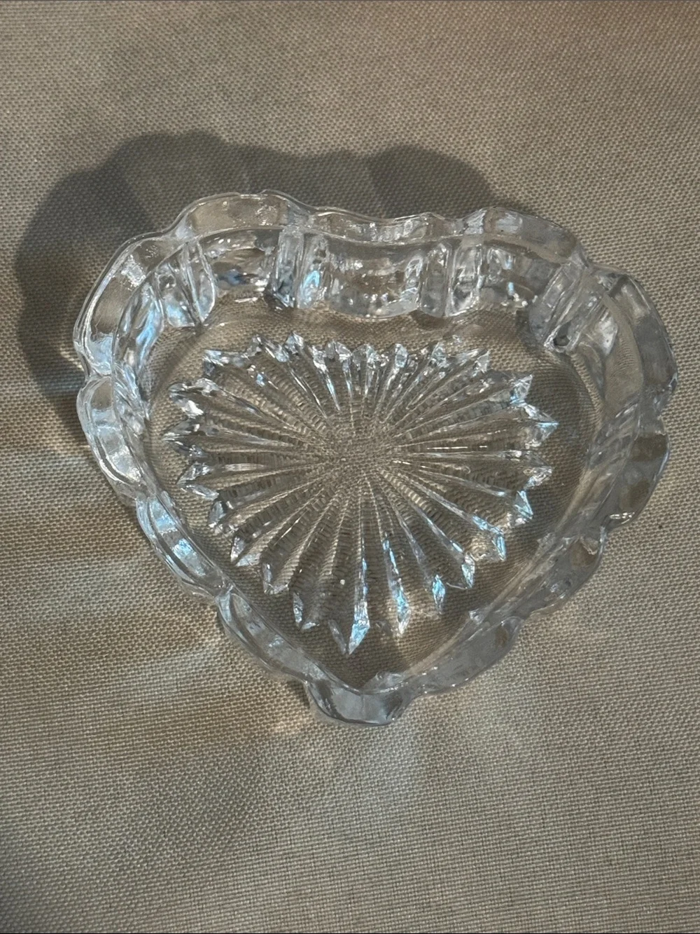 Vintage Crystal Heart Trinket Ring Dish 3.5”